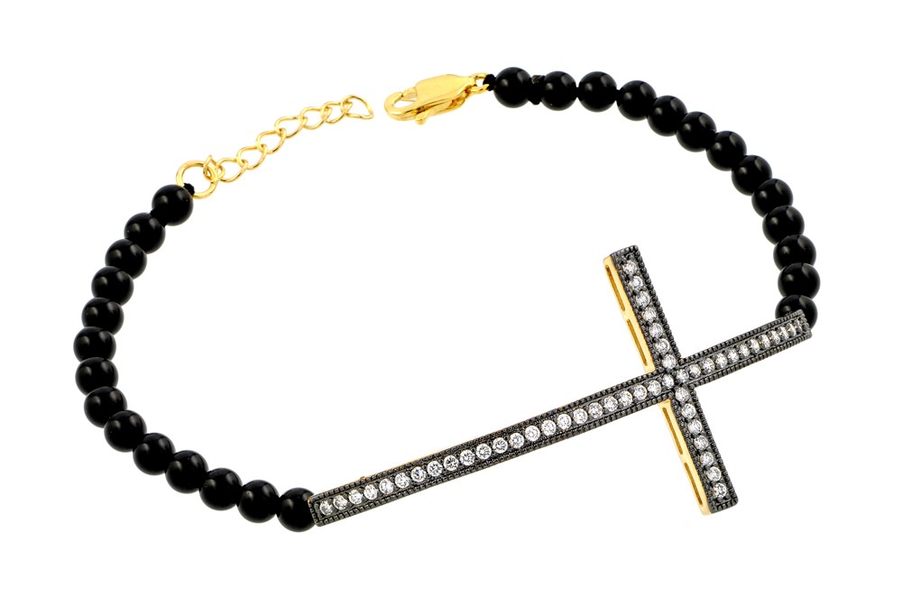 Sterling Silver "Cross" Bracelet with Black Onyx